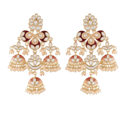 Women's Kundan Pearl Studded Jhumki EarringsÂ 