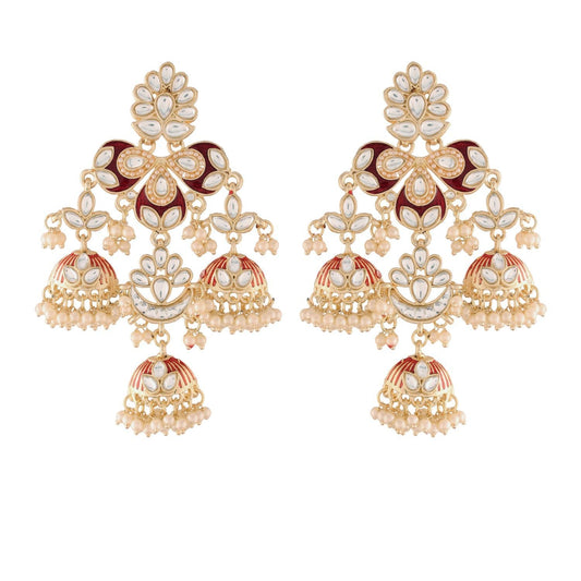 Women's Kundan Pearl Studded Jhumki EarringsÂ 