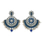 Women's I Jewels 18K Silver Oxidised Traditional Kundan & Stone Studded Chandbali Earrings (E2947Zbl)