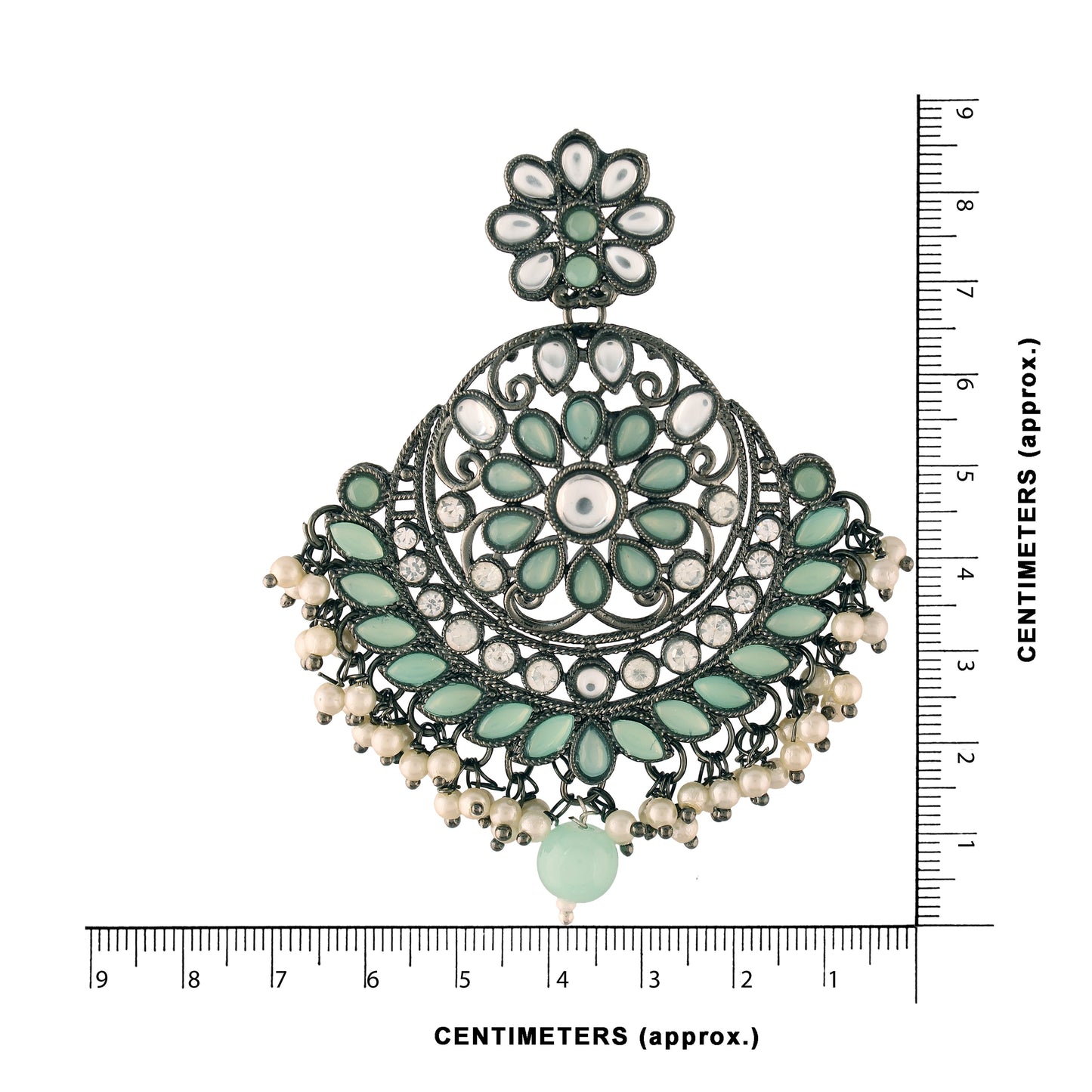 Women's I Jewels 18K Silver Oxidised Traditional Kundan & Stone Studded Chandbali Earrings (E2947Zmin)