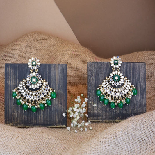 Women's I Jewels 18K Gold Plated Traditional Meenakari Kundan & Stone Studded Chandbali Earrings (E2948G)