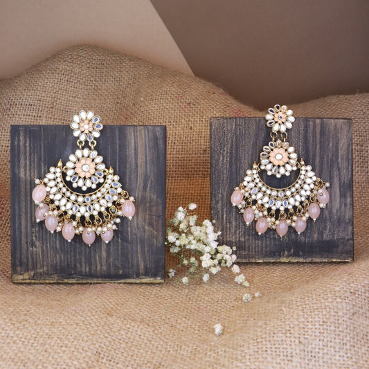 Women's I Jewels 18K Gold Plated Traditional Meenakari Kundan & Stone Studded Chandbali Earrings (E2948Pe)