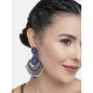 Women's I Jewels 18K Silver Oxidised Traditional Meenakari Kundan & Stone Studded Chandbali Earrings (E2948Zbl)