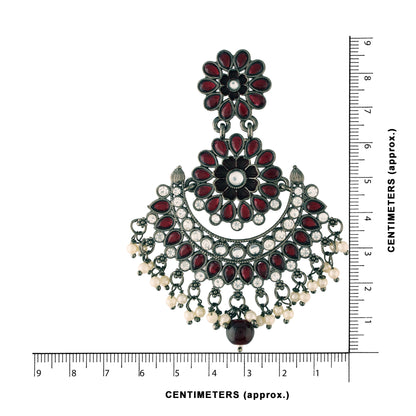 Women's I Jewels 18K Silver Oxidised Traditional Meenakari Kundan & Stone Studded Chandbali Earrings (E2948Zm)