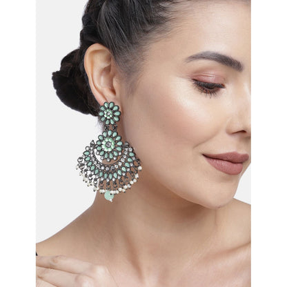 Women's I Jewels 18K Silver Oxidised Traditional Meenakari Kundan & Stone Studded Chandbali Earrings (E2948Zmin)