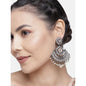 Women's I Jewels 18K Silver Oxidised Traditional Meenakari Kundan & Stone Studded Chandbali Earrings (E2948Zpe)