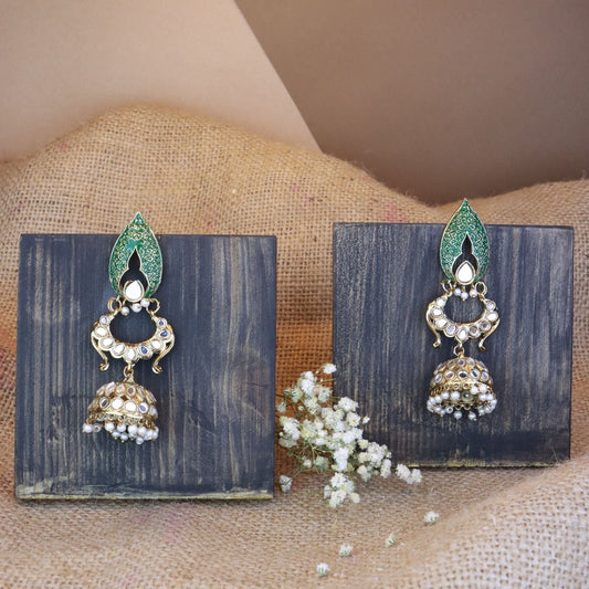 Women's I Jewels 18K Gold Plated Traditional Meenakari Kundan & Stone Studded Jhumka Earrings (E2949G)