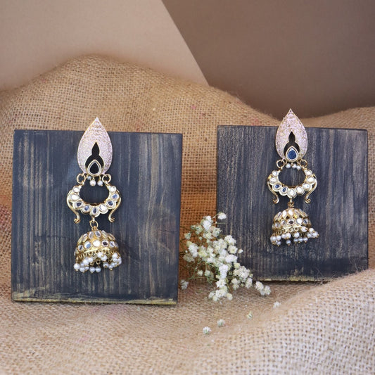 Women's I Jewels 18K Gold Plated Traditional Meenakari Kundan & Stone Studded Jhumka Earrings (E2949Pe)