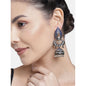 Women's I Jewels 18K Silver Oxidised Traditional Meenakari Kundan & Stone Studded Jhumka Earrings (E2949Zbl)