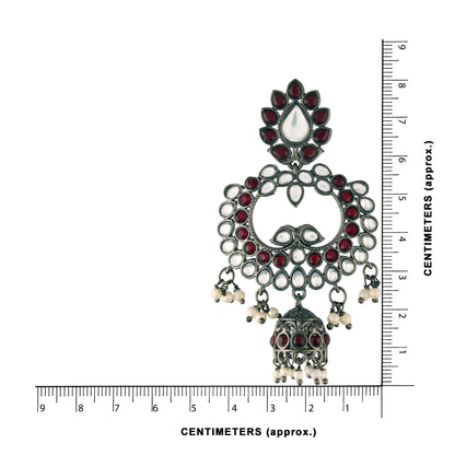 Women's I Jewels 18K Silver Oxidised Traditional Kundan & Stone Studded Jhumka Earrings (E2950Zm)