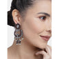 Women's I Jewels 18K Silver Oxidised Traditional Kundan & Stone Studded Jhumka Earrings (E2950Zm)