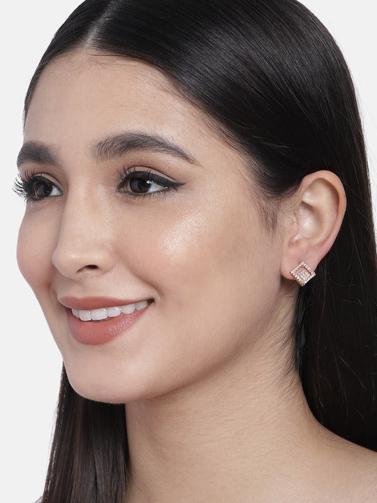 Women's I Jewels Valentine'S Special Rose Gold Plated Square Studs Earrings (E2975)