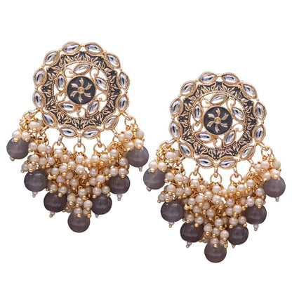 Women's 18K Gold Plated Traditional Handcrafted Meenakari Kundan & Pearl Studded Earrings (E3007Gr)