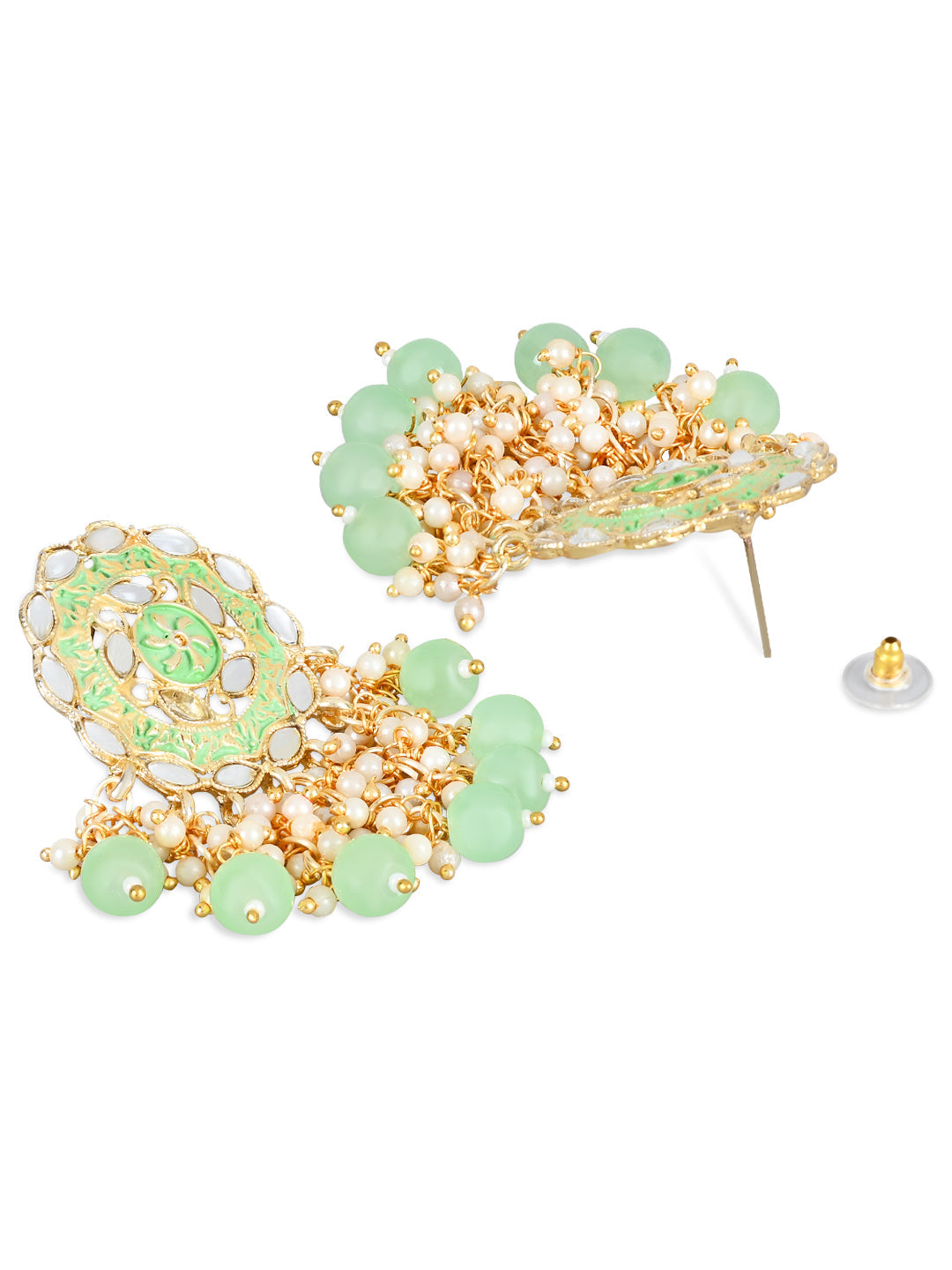 Women's 18K Gold Plated Traditional Handcrafted Meenakari Kundan & Pearl Studded Earrings (E3007Min)