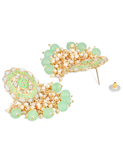 Women's 18K Gold Plated Traditional Handcrafted Meenakari Kundan & Pearl Studded Earrings (E3007Min)