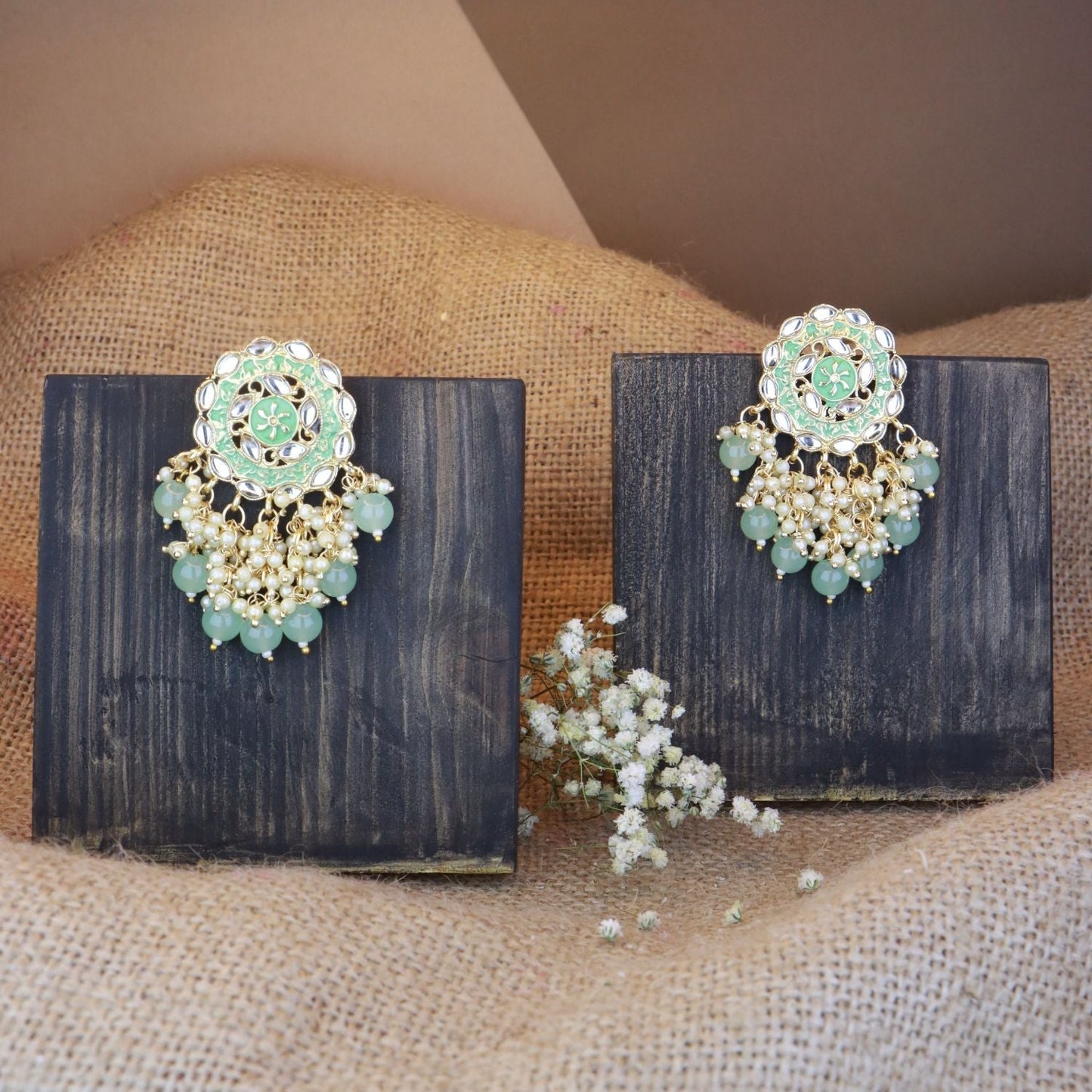 Women's 18K Gold Plated Traditional Handcrafted Meenakari Kundan & Pearl Studded Earrings (E3007Min)