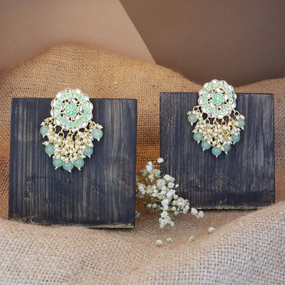 Women's 18K Gold Plated Traditional Handcrafted Meenakari Kundan & Pearl Studded Earrings (E3007Min)
