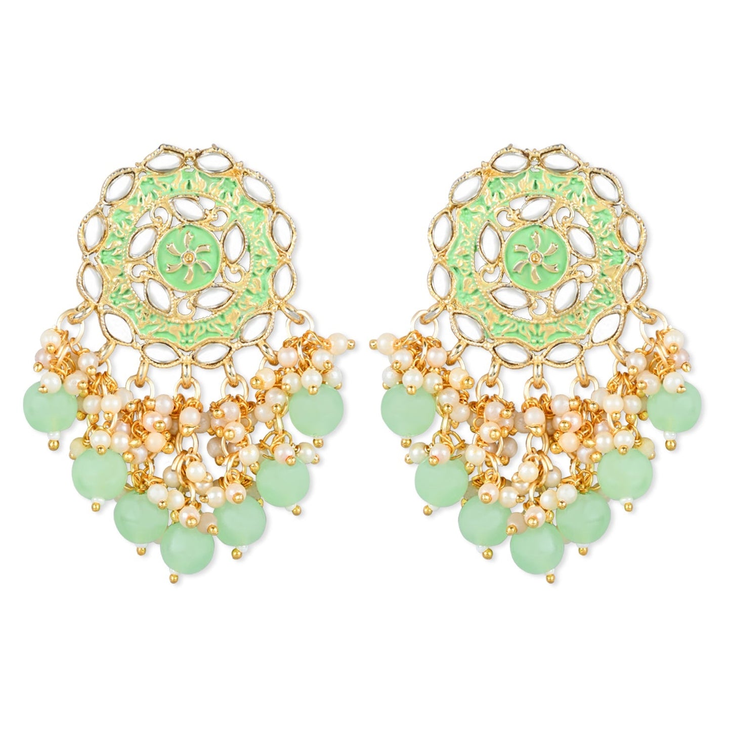 Women's 18K Gold Plated Traditional Handcrafted Meenakari Kundan & Pearl Studded Earrings (E3007Min)