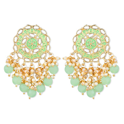 Women's 18K Gold Plated Traditional Handcrafted Meenakari Kundan & Pearl Studded Earrings (E3007Min)