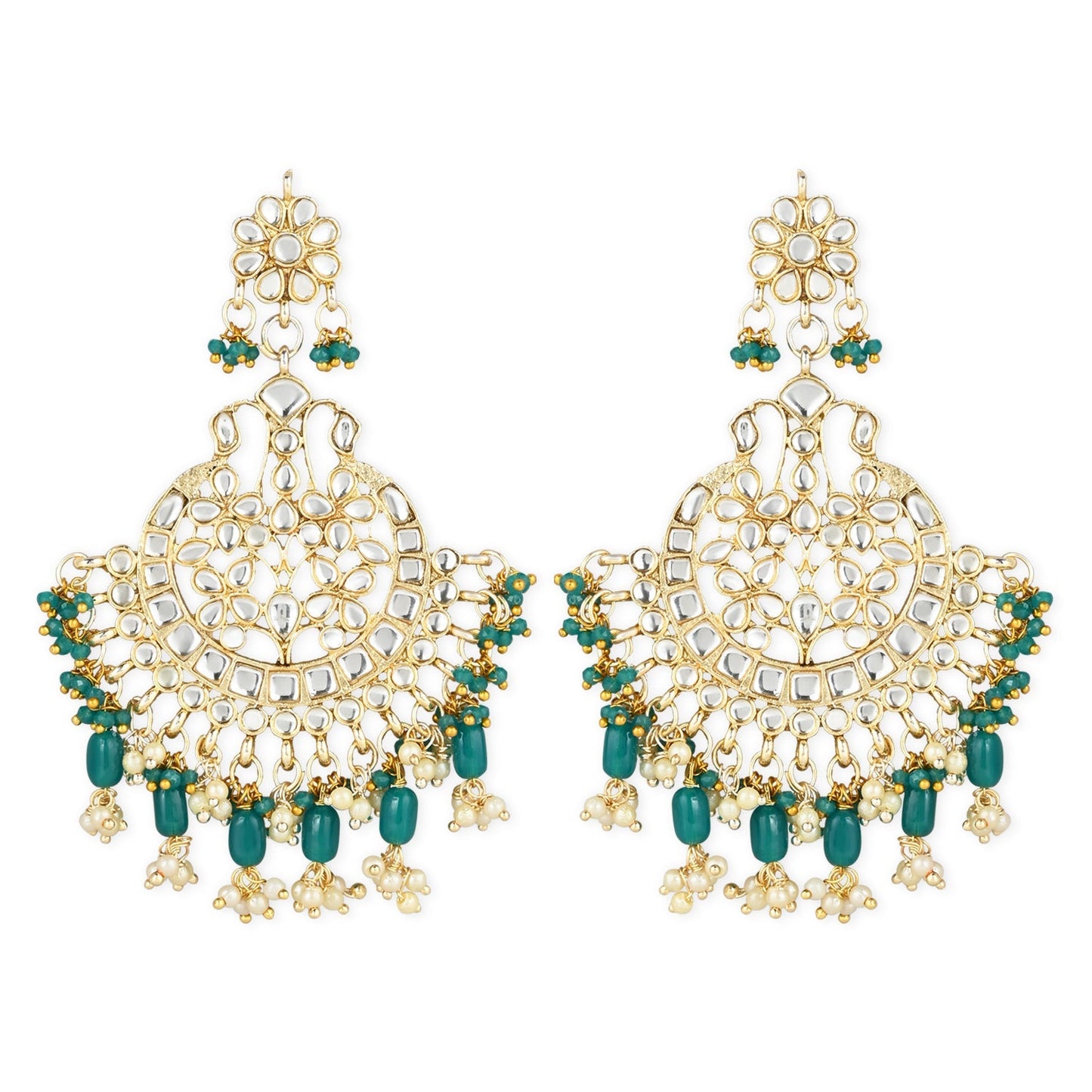 Women's 18K Gold Plated Traditional Handcrafted Pearl Kundan Beaded Earrings (E3013G)
