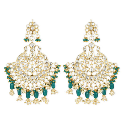 Women's 18K Gold Plated Traditional Handcrafted Pearl Kundan Beaded Earrings (E3013G)