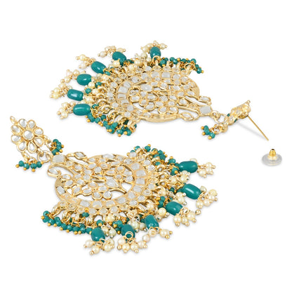 Women's 18K Gold Plated Traditional Handcrafted Pearl Kundan Beaded Earrings (E3013G)