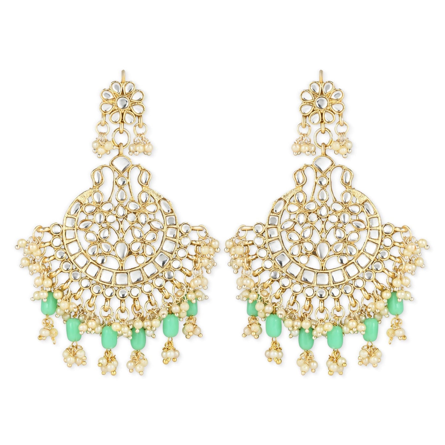 Women's 18K Gold Plated Traditional Handcrafted Pearl Kundan Beaded Earrings (E3013Min)