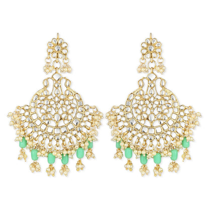 Women's 18K Gold Plated Traditional Handcrafted Pearl Kundan Beaded Earrings (E3013Min)