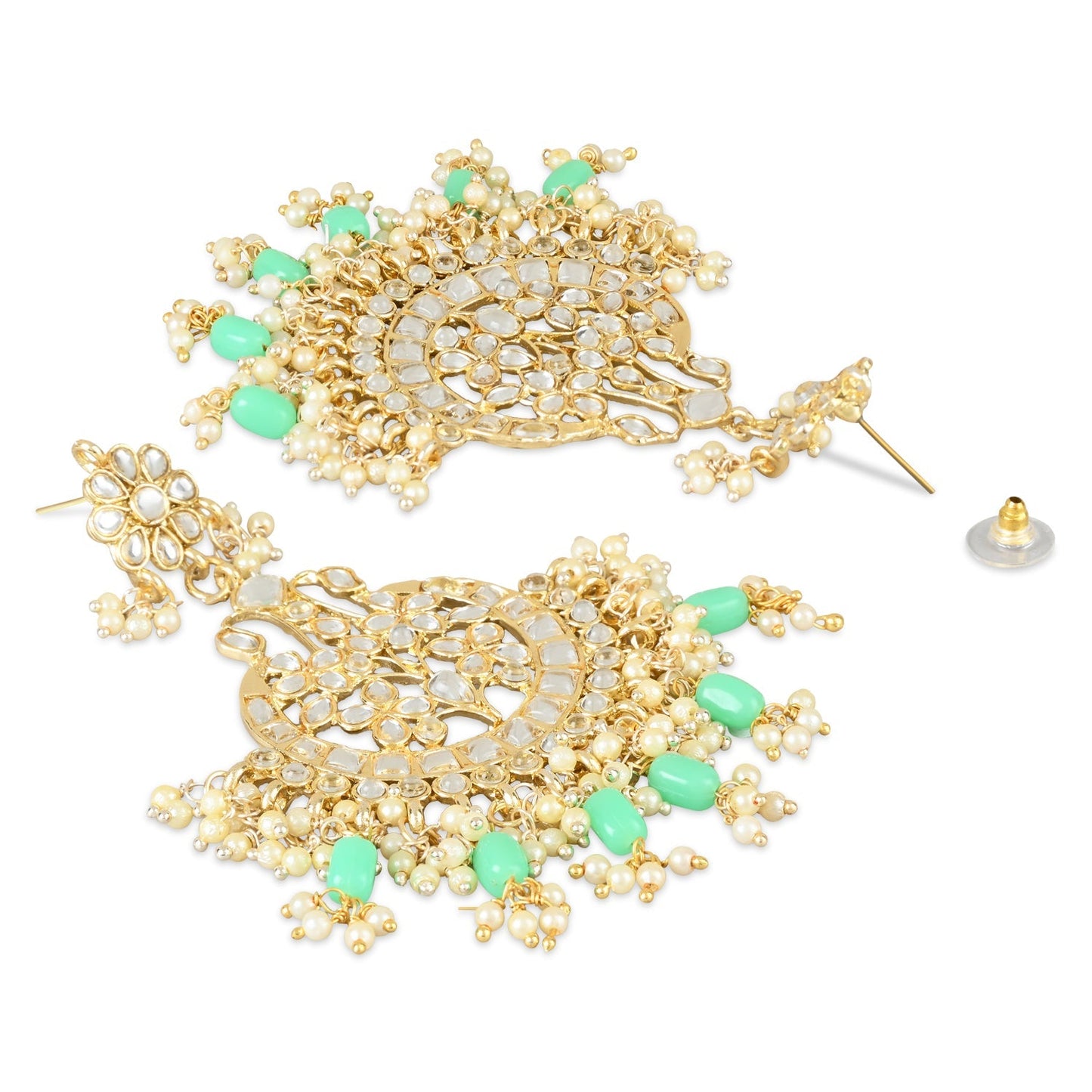 Women's 18K Gold Plated Traditional Handcrafted Pearl Kundan Beaded Earrings (E3013Min)