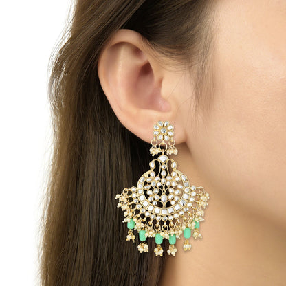 Women's 18K Gold Plated Traditional Handcrafted Pearl Kundan Beaded Earrings (E3013Min)
