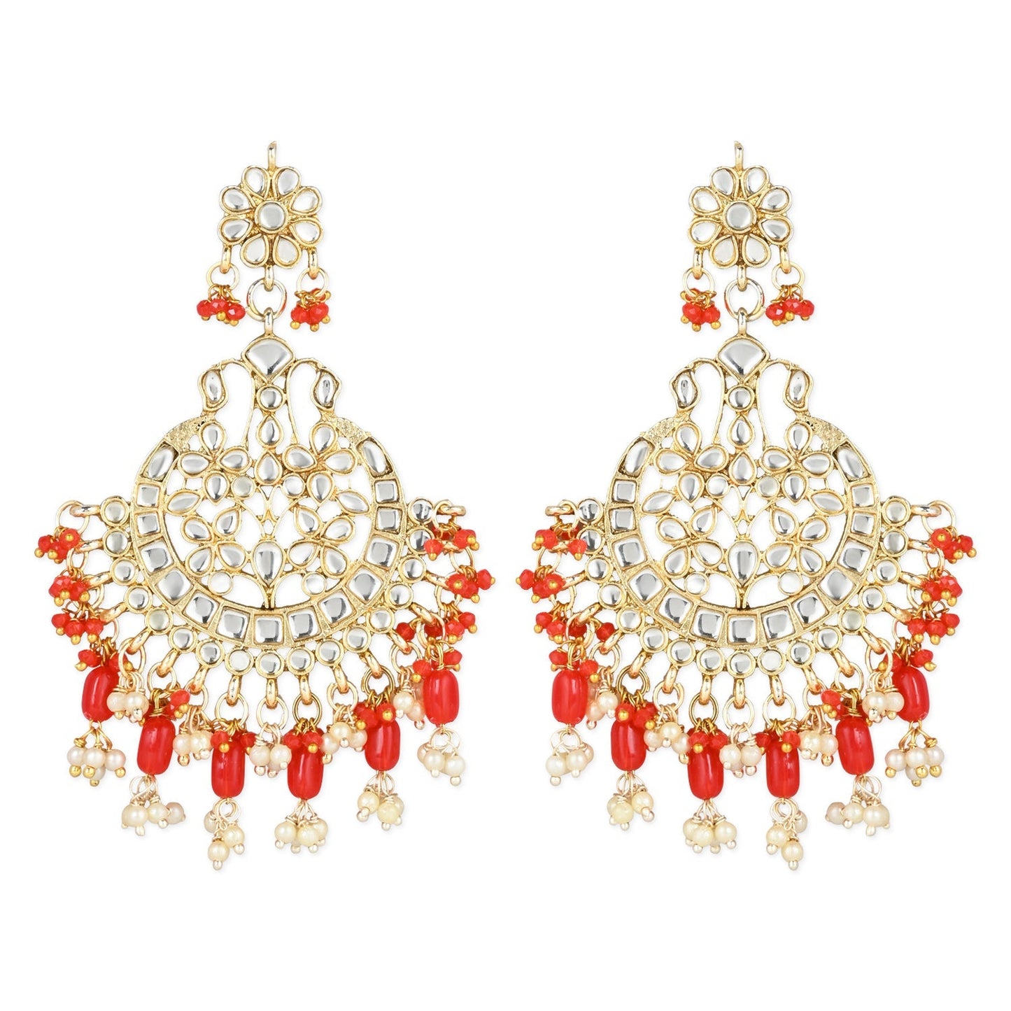 Women's 18K Gold Plated Traditional Handcrafted Pearl Kundan Beaded Earrings (E3013R)