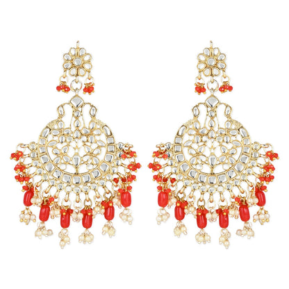 Women's 18K Gold Plated Traditional Handcrafted Pearl Kundan Beaded Earrings (E3013R)