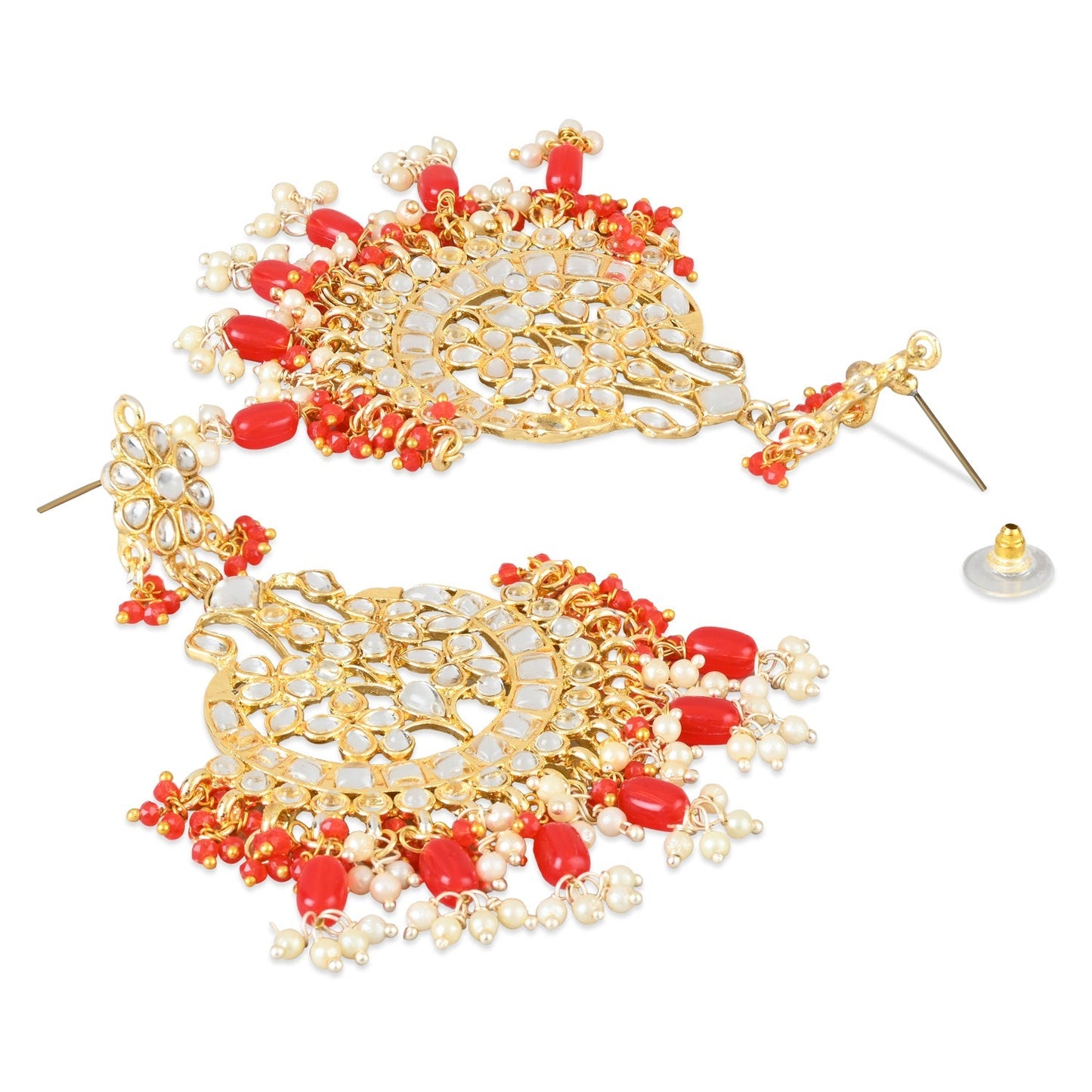 Women's 18K Gold Plated Traditional Handcrafted Pearl Kundan Beaded Earrings (E3013R)