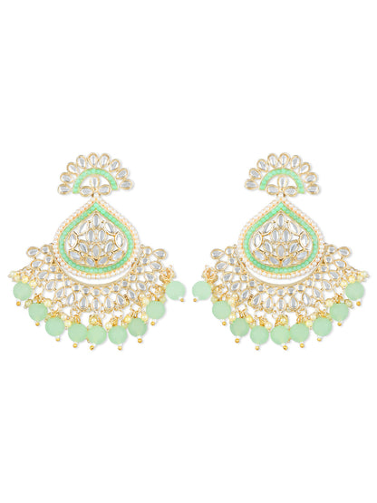 Women's 18K Gold Plated Traditional Handcrafted Pearl Kundan Beaded Earrings (E3015Min)