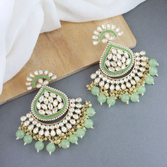 Women's 18K Gold Plated Traditional Handcrafted Pearl Kundan Beaded Earrings (E3015Min)