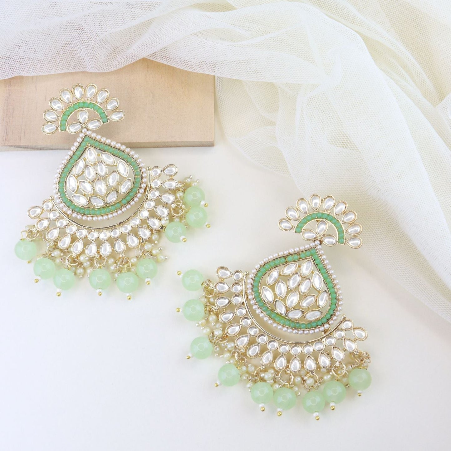 Women's 18K Gold Plated Traditional Handcrafted Pearl Kundan Beaded Earrings (E3015Min)