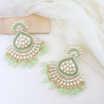 Women's 18K Gold Plated Traditional Handcrafted Pearl Kundan Beaded Earrings (E3015Min)