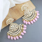 Women's 18K Gold Plated Traditional Handcrafted Pearl Kundan Beaded Earrings (E3016Pi)