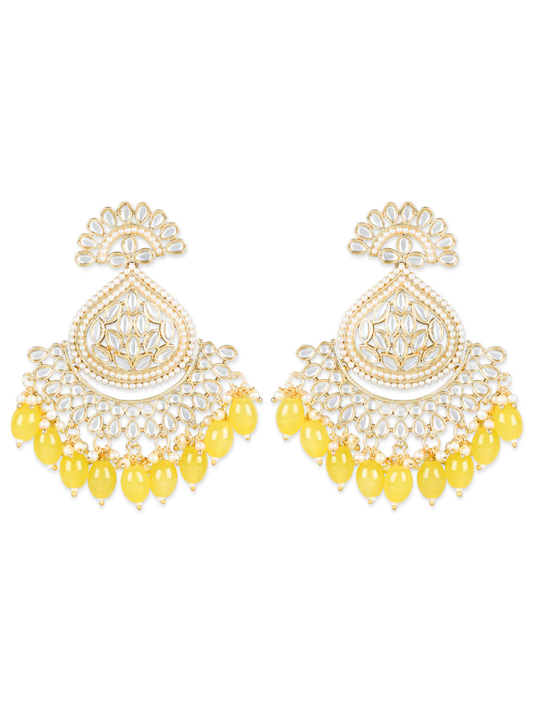 Women's 18K Gold Plated Traditional Handcrafted Pearl Kundan Beaded Earrings (E3016Y)