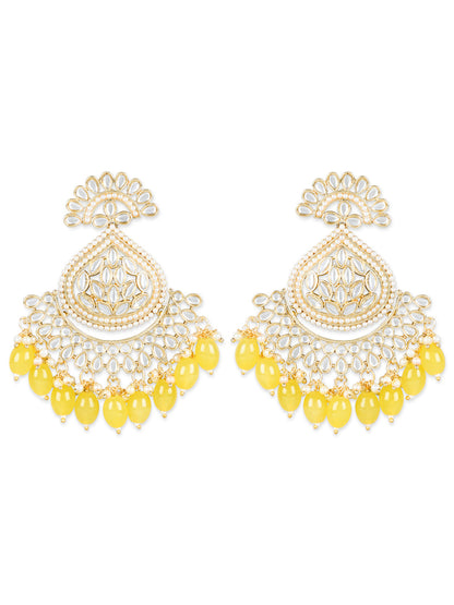 Women's 18K Gold Plated Traditional Handcrafted Pearl Kundan Beaded Earrings (E3016Y)