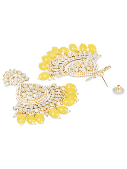 Women's 18K Gold Plated Traditional Handcrafted Pearl Kundan Beaded Earrings (E3016Y)