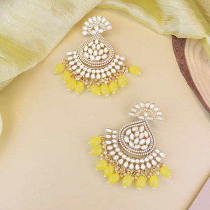 Women's 18K Gold Plated Traditional Handcrafted Pearl Kundan Beaded Earrings (E3016Y)