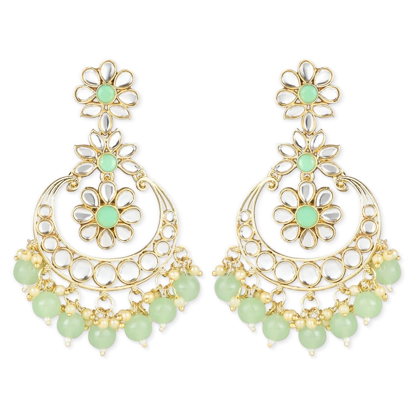 Women's 18K Gold Plated Traditional Handcrafted Pearl Kundan Beaded Earrings (E3017Min)