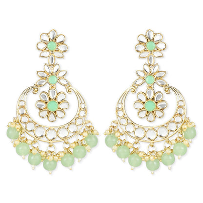 Women's 18K Gold Plated Traditional Handcrafted Pearl Kundan Beaded Earrings (E3017Min)