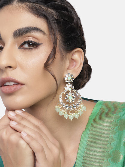 Women's 18K Gold Plated Traditional Handcrafted Pearl Kundan Beaded Earrings (E3017Min)