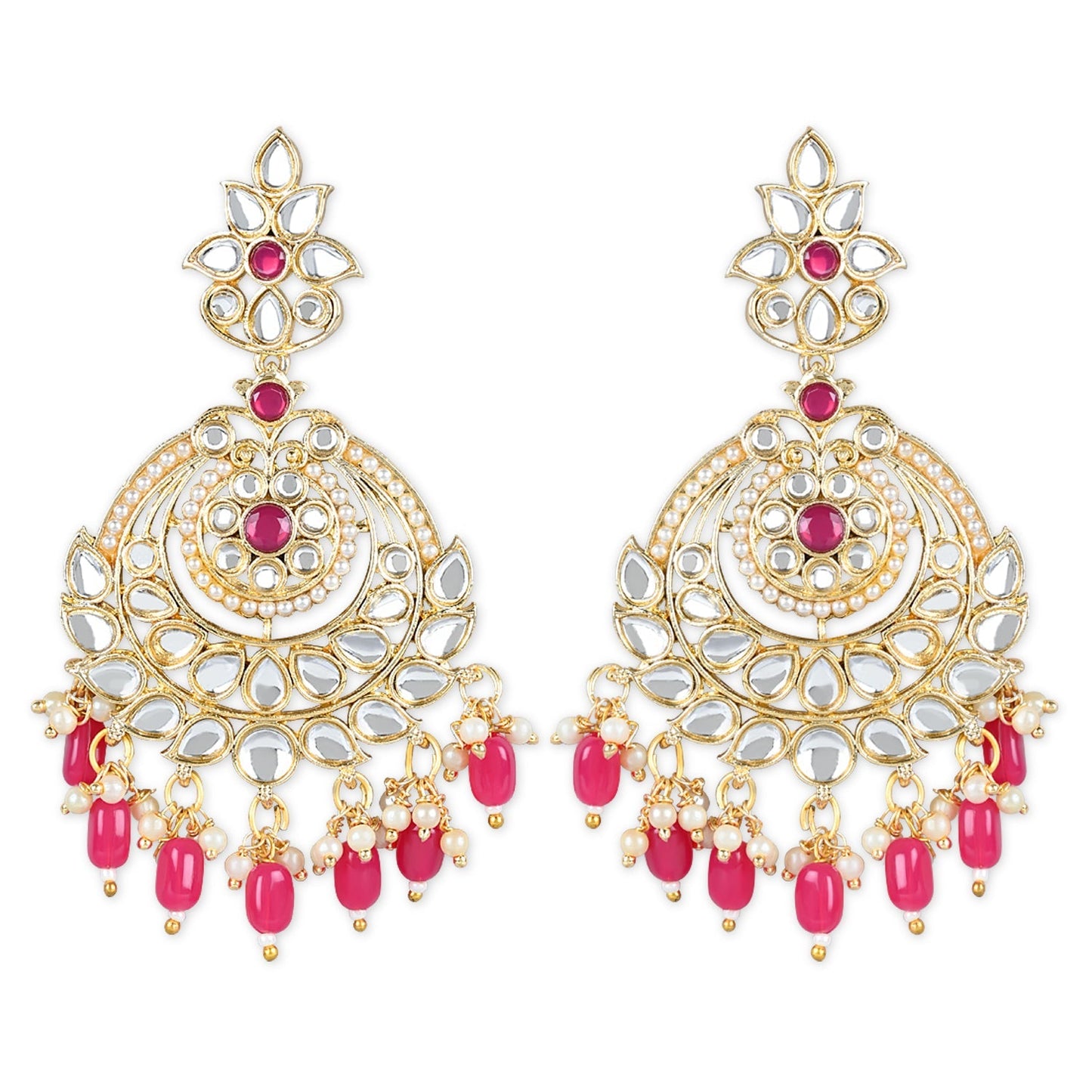 Women's 18K Gold Plated Traditional Handcrafted Pearl Kundan Beaded Earrings (E3019Q)