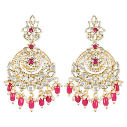 Women's 18K Gold Plated Traditional Handcrafted Pearl Kundan Beaded Earrings (E3019Q)
