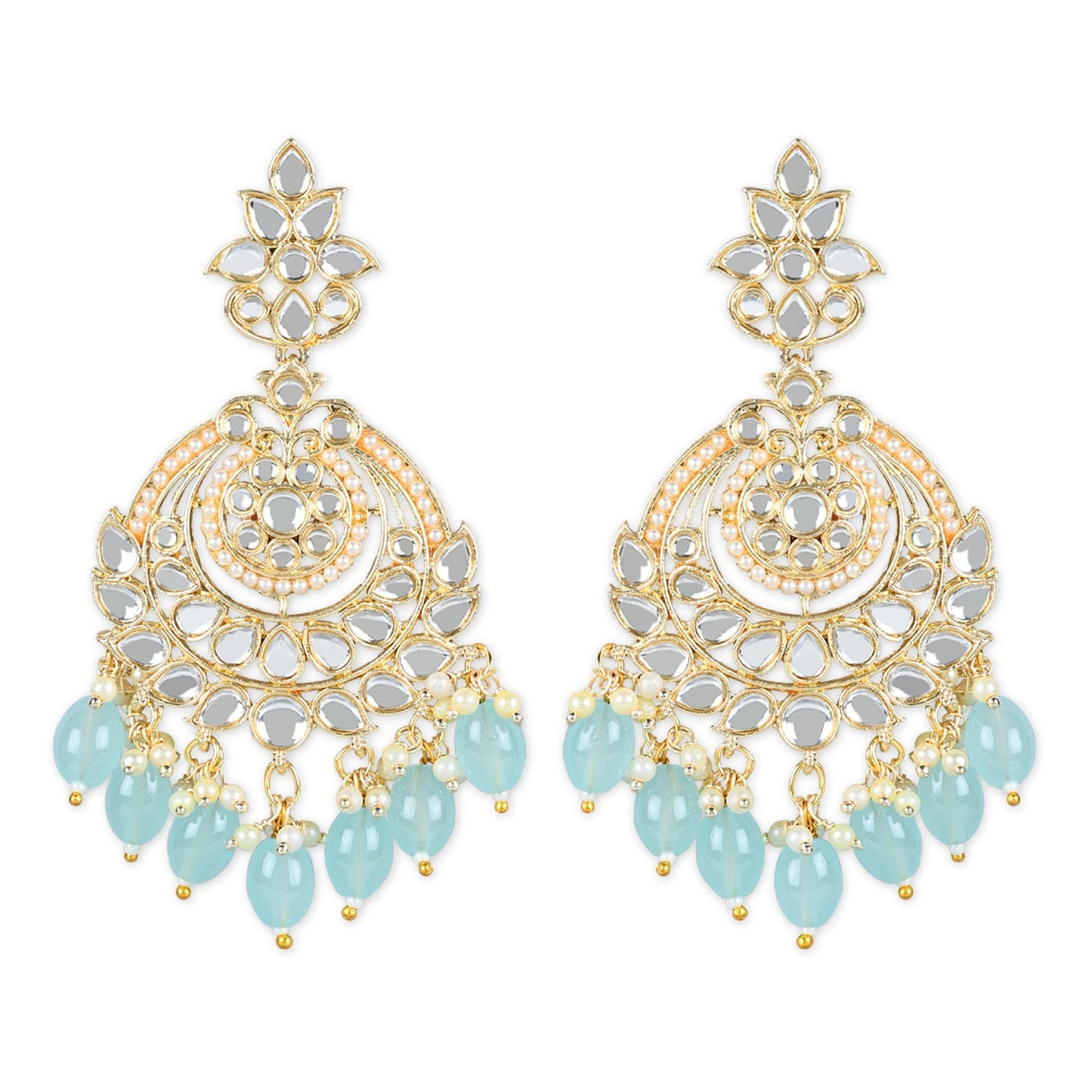 Women's 18K Gold Plated Traditional Handcrafted Pearl Kundan Beaded Earrings (E3020Sb)