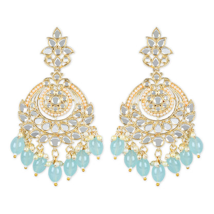 Women's 18K Gold Plated Traditional Handcrafted Pearl Kundan Beaded Earrings (E3020Sb)