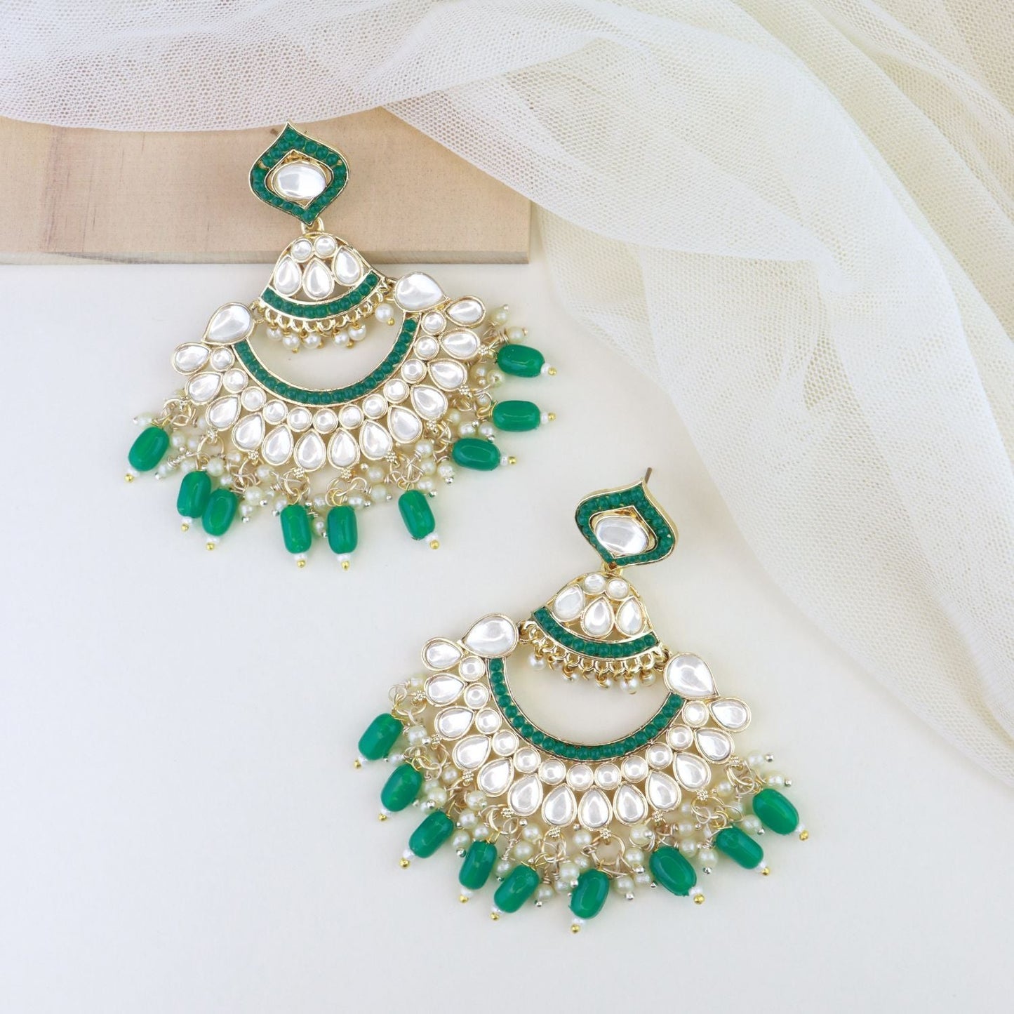 Women's 18K Gold Plated Traditional Handcrafted Pearl Kundan Beaded Earrings (E3024G)